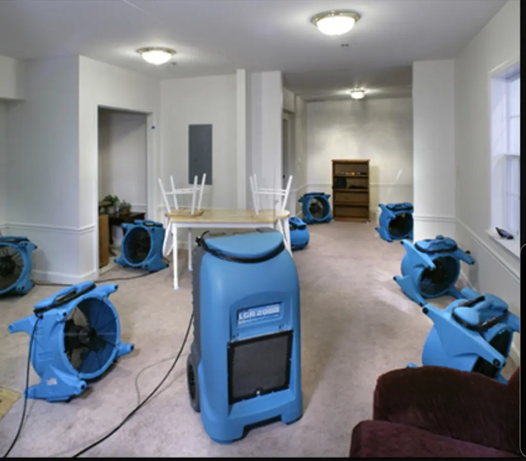 Air movers and dehumidifier setup for Water Damage Restoration in Nolanville